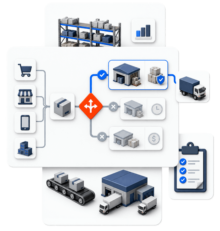 Fulfilment orders flowing through Crifel's decision layer to the right warehouse and carrier